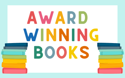 colorful stacks of books with the text award winning books