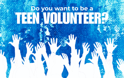 do you want to be a teen volunteer, image of hands raised